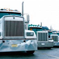 Semi Truck Convoy at a Truckstop